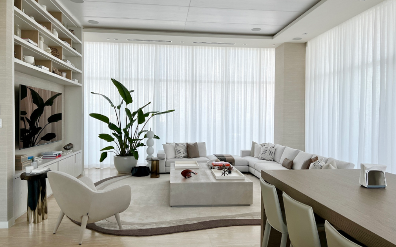 Residential Screen Innovations Drapes in a Luxury Living Room